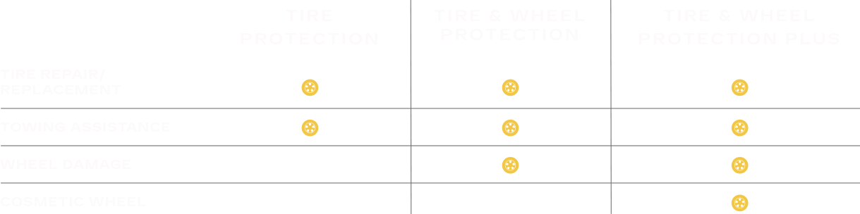 Cadillac Protection Tire and Wheel Coverage Comparison Chart