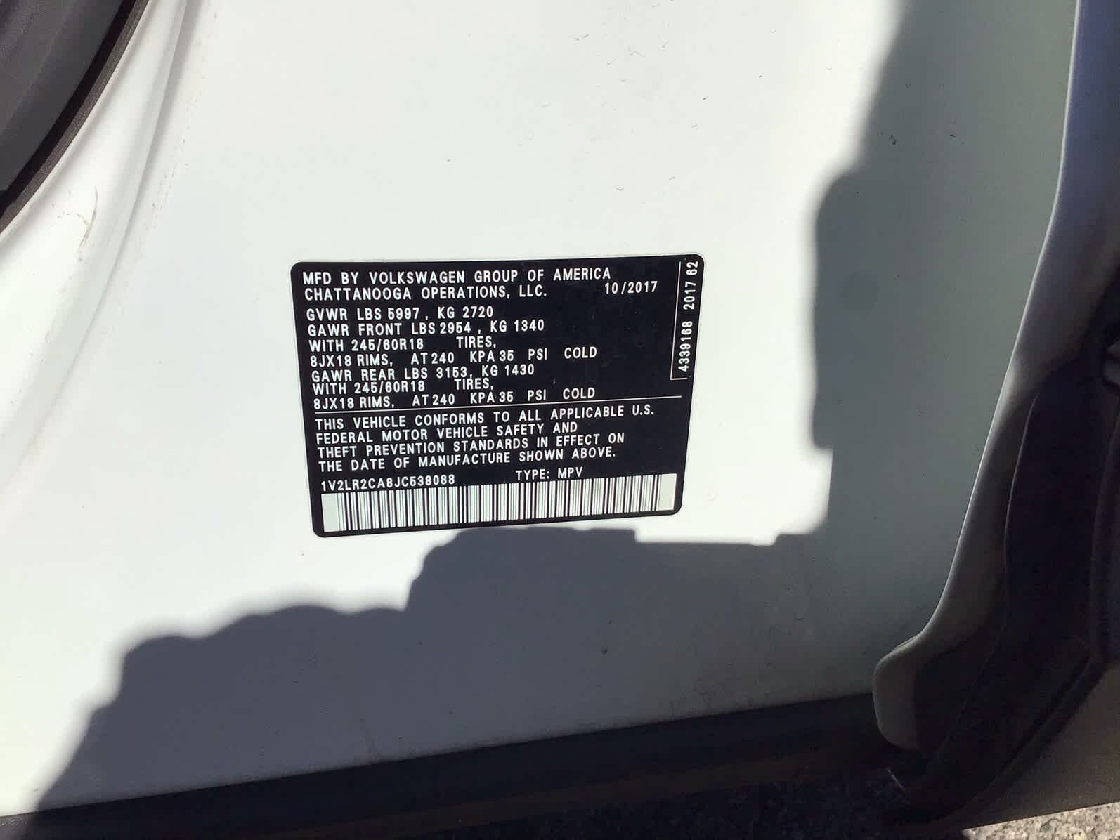 2018 Volkswagen Atlas 3.6L V6 SE