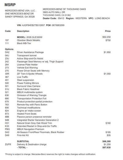 2026 Mercedes-Benz GLE 350 SUV