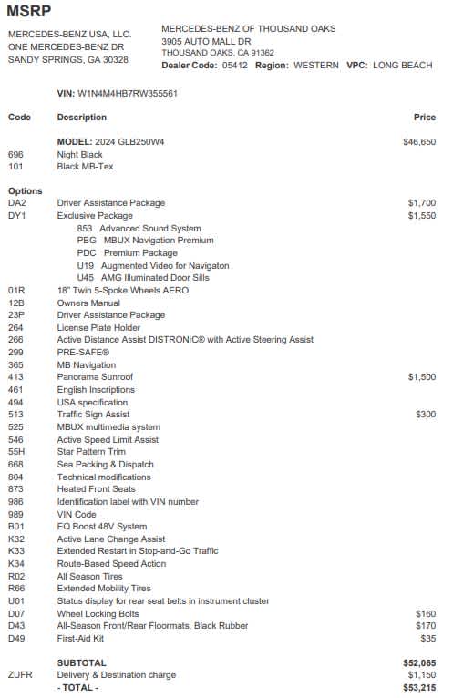 2024 Mercedes-Benz GLB 250 GLB 250