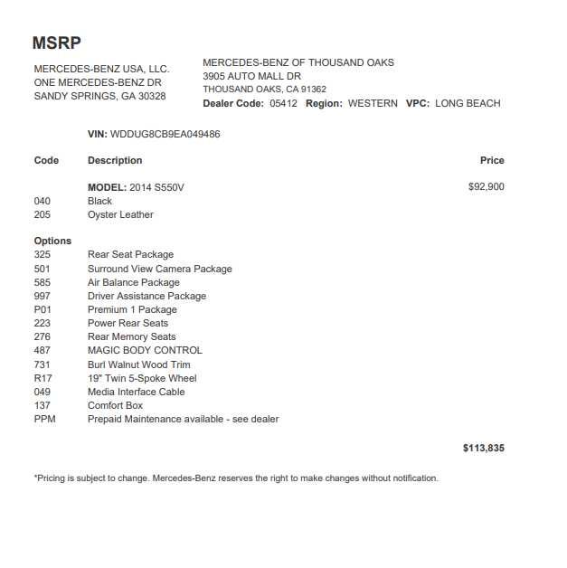 2014 Mercedes-Benz S 550 S 550